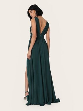 Lulu's Forest Green V-Neck Maxi Dress with High Slit